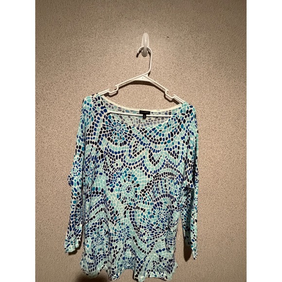 Talbots Women's Blue Pattern Knit Top Dolman 3/4‎ Sleeve Blouse Medium - Picture 4 of 7